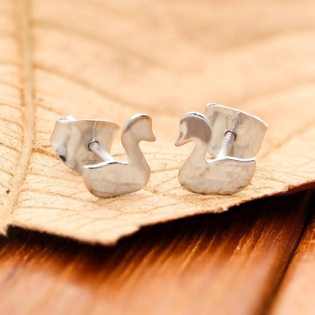 925 Silver Duck Stud Earrings | Fun Whimsical Jewelry Gift : SE_000847