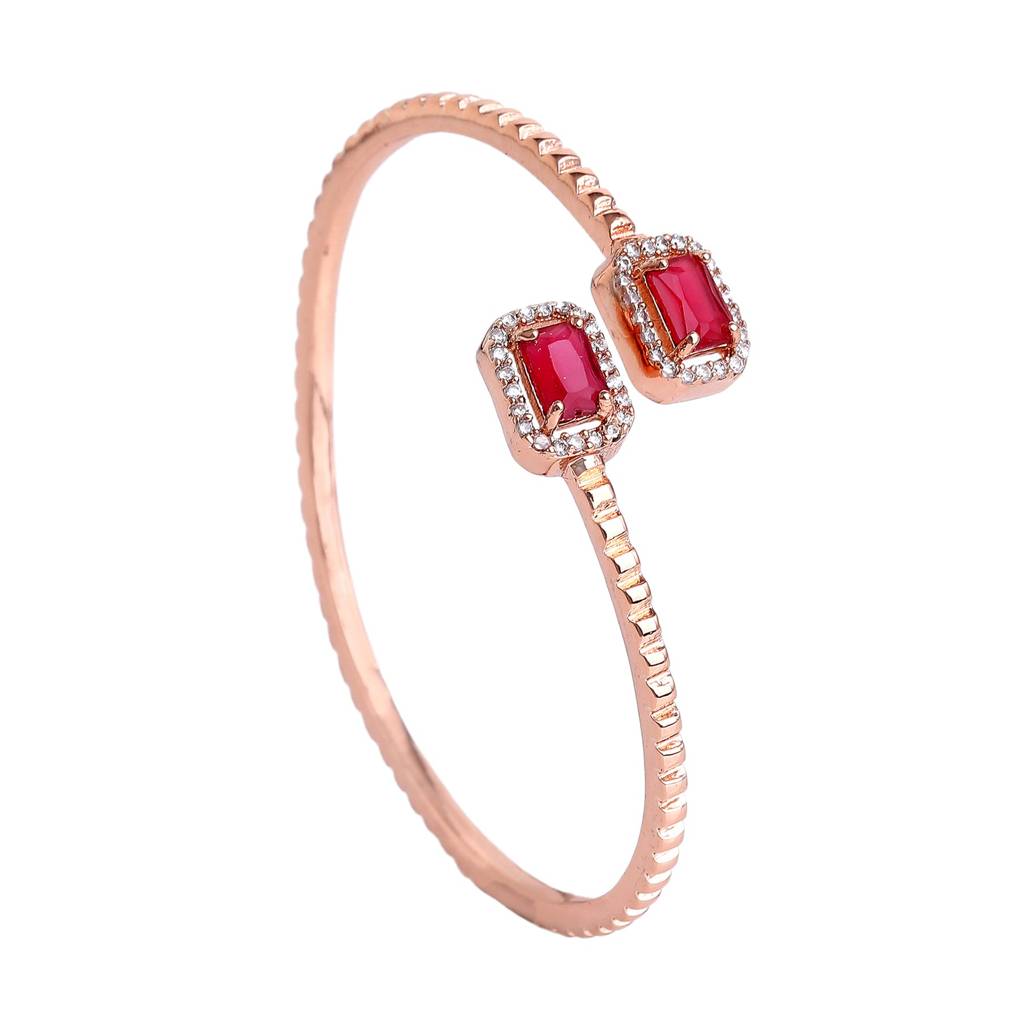 Estele Rosegold Plated Stylish & Modern Lightweight Kada Bracelet With Shining Ruby American Diamond|Timeless  : AD-093-RGRBBR