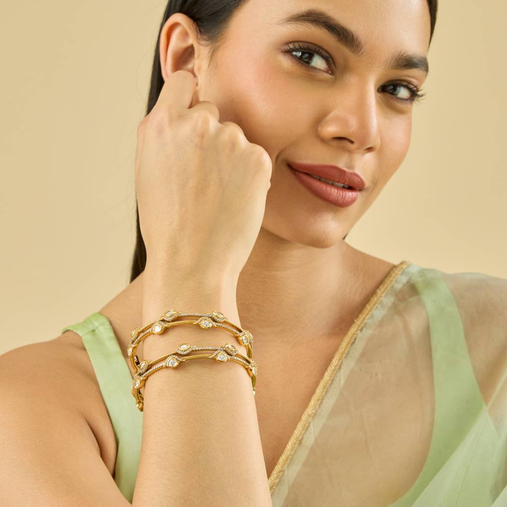 White Plated Ethnic Kundan Bangle-435408 : 435408