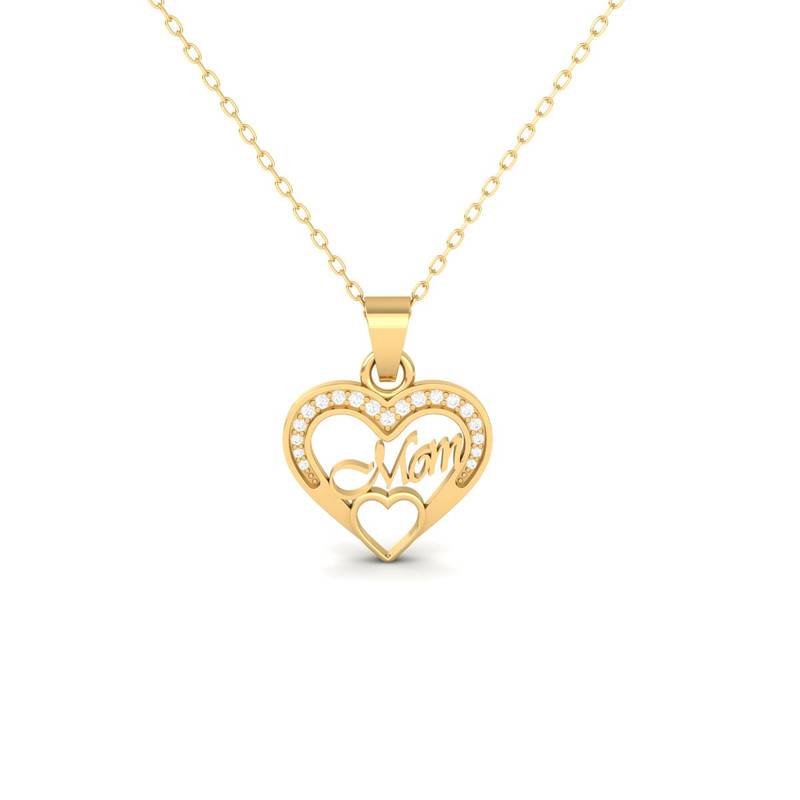 "Mom" Heart Moissanite Necklace : TGDP-297-Y