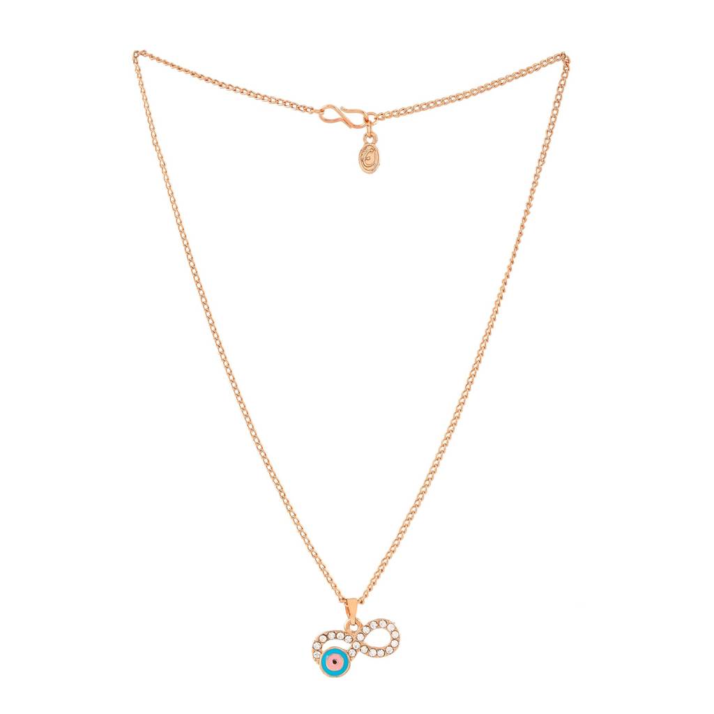 Estele Rosegold Plated Infinity Shaped Evil Eye Charm Pendant With Chain For Girls/Women : 1014-RG-PNTQPENDANT