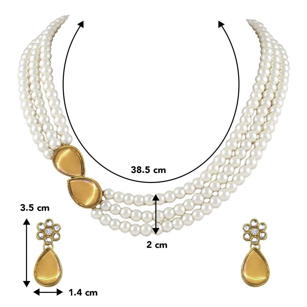Pearl Mala Necklace & Earrings For Women Girls Traditional Ethnic Jewellery Set-Pf26N1145 : PF26N1145LCT