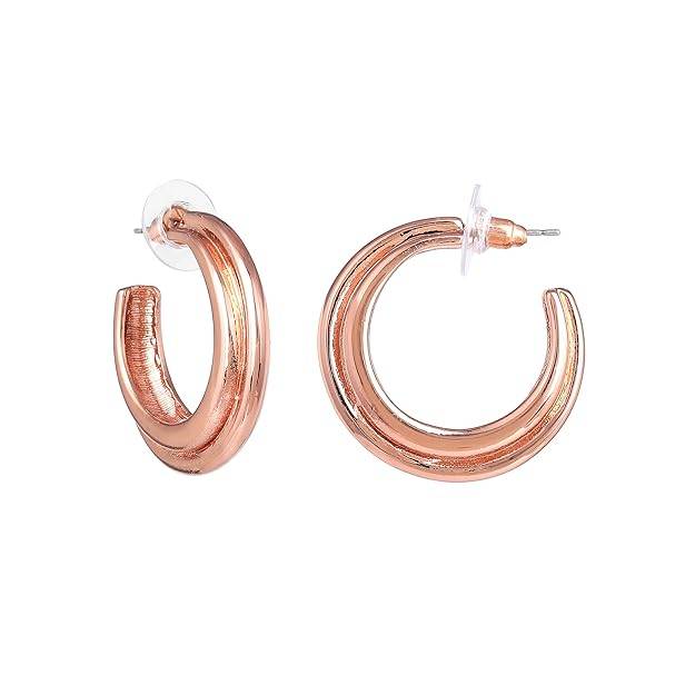 Rosegold Plated Contemporary Simple Trendy Half Hoop Earrings For Girls : 196708-RGER
