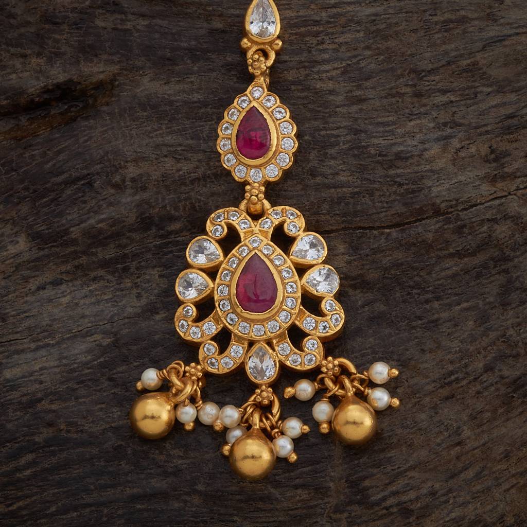 Kushal'S Fashion Jewellery Ruby Gold-Plated Ethnic 92.5 Pure Silver Temple Maang Tikka       -169939 : 410726