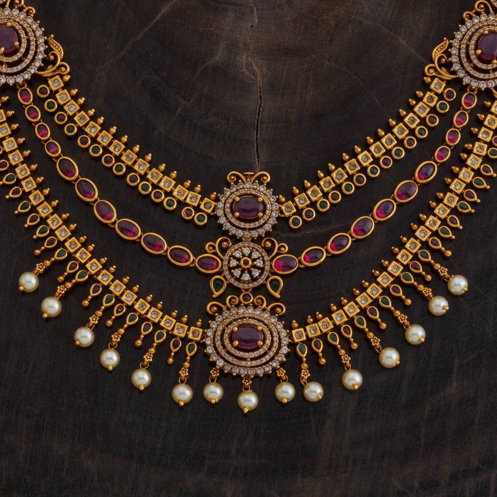 Kushal'S Fashion Jewellery Gold-Plated Ruby Studded & Beaded Antique Jewellery Set : 435498