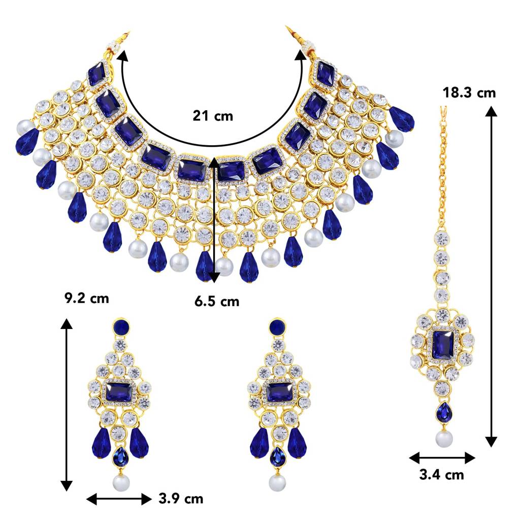 Crystal Choker Necklace With Maang Tikka Earrings Indian Traditional Bridal Wedding Jewellery Set For Women Girls- : PF25N708B