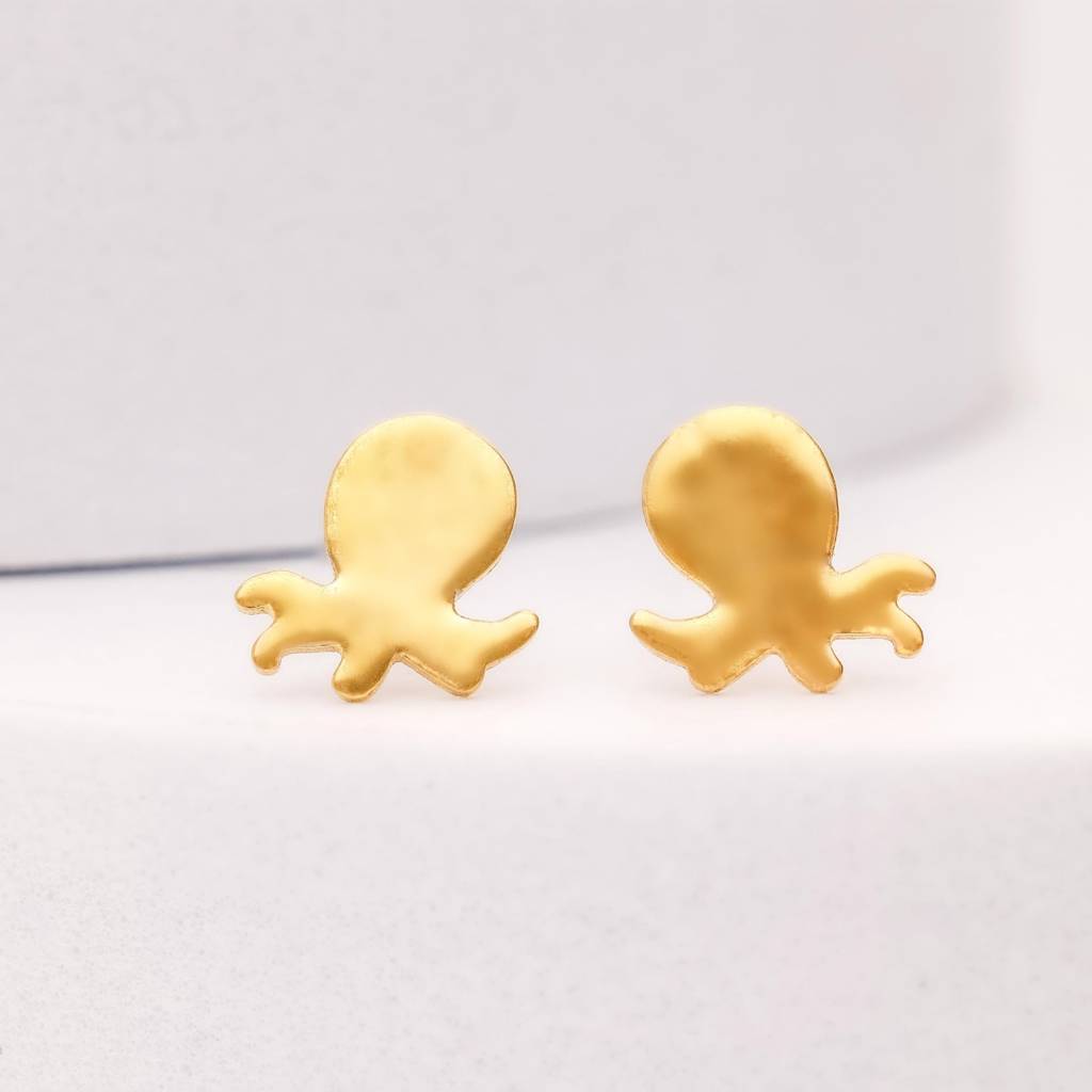 925 Silver Black Octopus Stud Earrings Â Ocean Theme Golden Sea Animal Jewelry : SE_000648