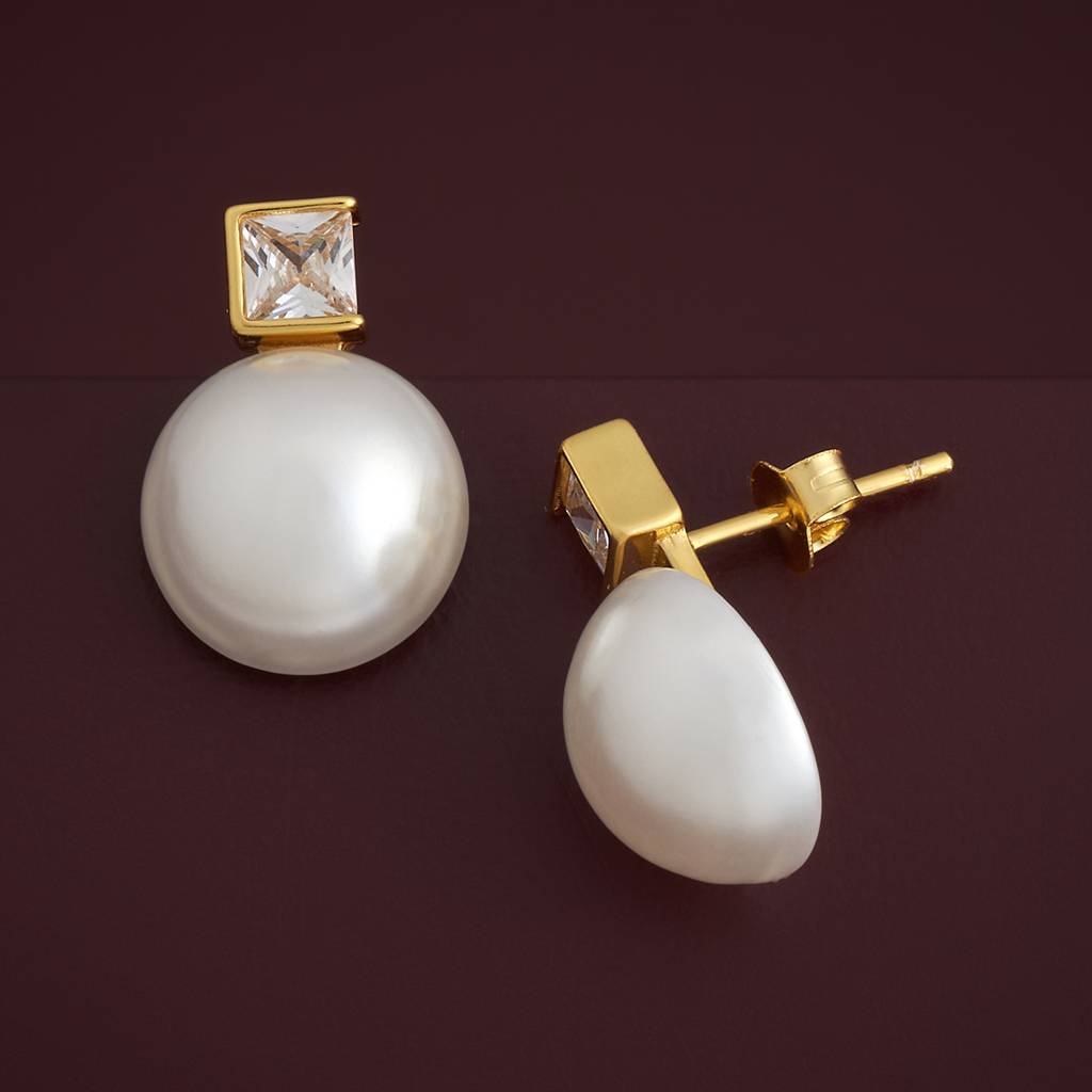 Kushal'S Fashion Jewellery Pearl Plated Synthetic & Zircon 92.5 Sterling Silver Studs-183312 : 437771