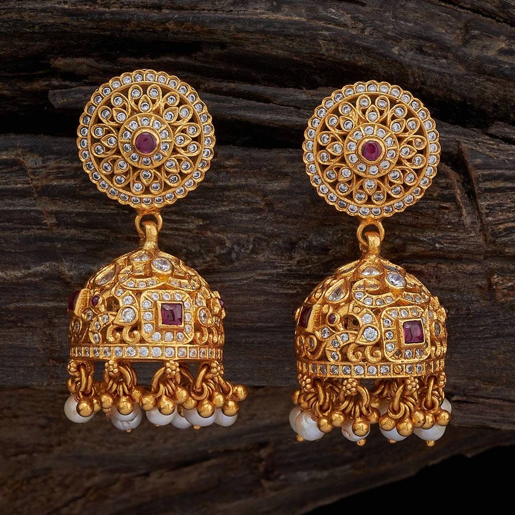 Kushal'S Fashion Jewellery Ruby Gold-Plated Ethnic 92.5 Pure Silver Temple Jhumkas-163706 : 400504