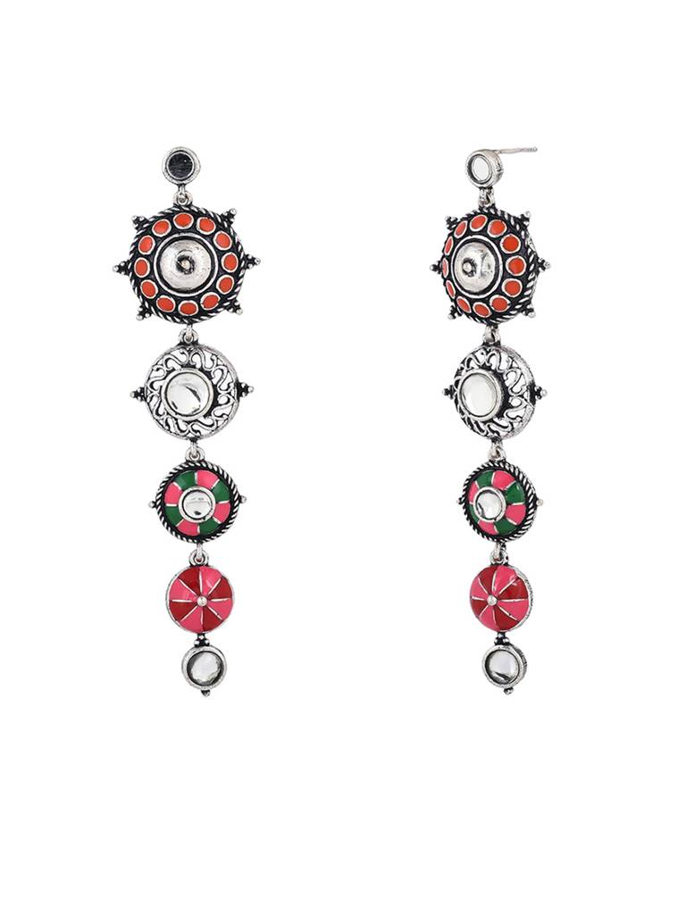 Folklore Enamelled Circular Long Drop Earrings : 8905124477566