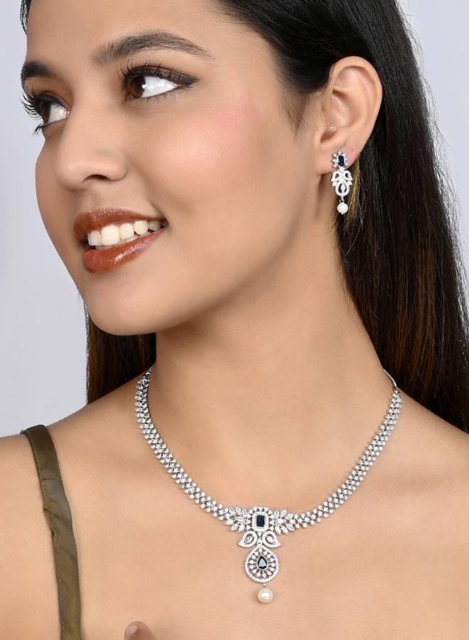 Cz Elegance Emerald And Teardrop Cut Gems Jewellery Set : 8905124476927