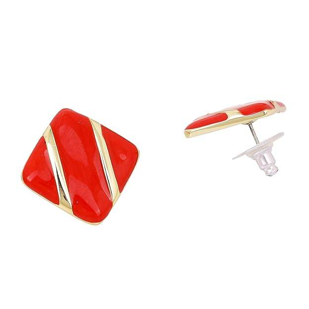 Estele Gold Plated Red Enamel Square Studs For Women : 671709GT-RDER