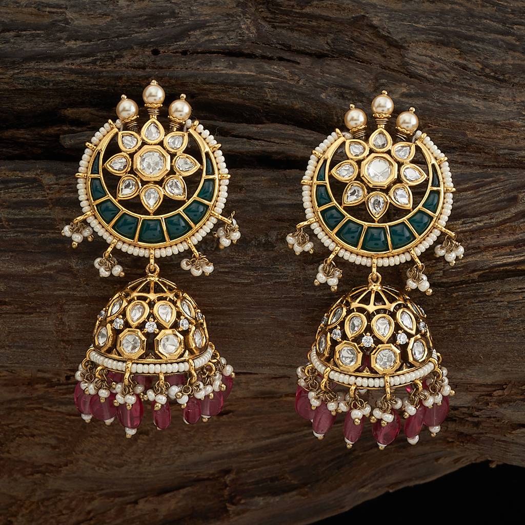 Kushal'S Fashion Jewellery Ruby-Green Victorian-Plated Ethnic Kundan Jhumkas-409798 : 409798