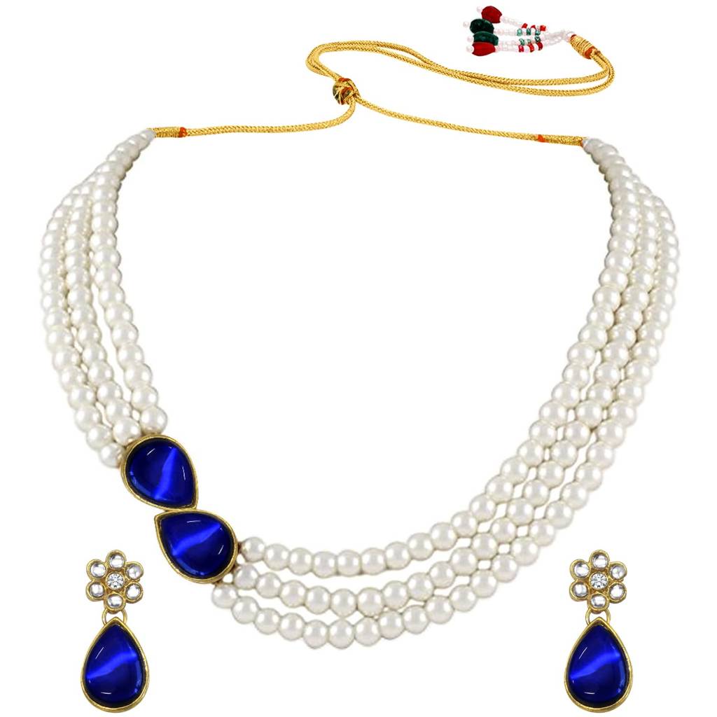 Pearl Mala Necklace & Earrings For Women Girls Traditional Ethnic Jewellery Set-Pf26N1145 : PF26N1145B
