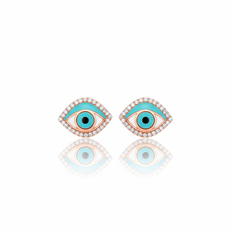Turquoise Evil Eye Stud Earrings Nazar Studs Earring : TGDEE-7-Y