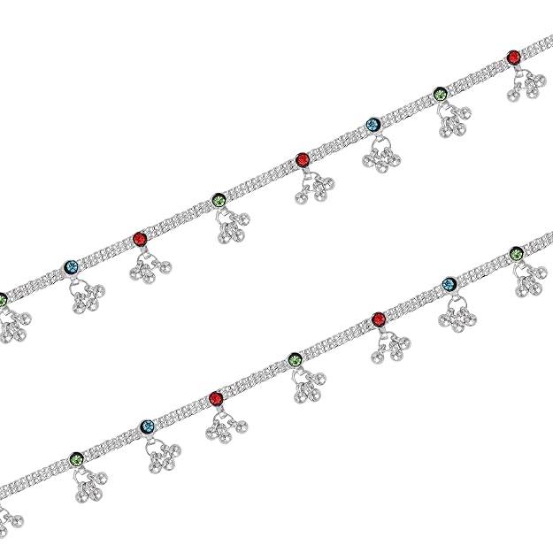 Fashion Jewelry Anklets For Women: Rhodium Plated Cheerful Charms: Playful And Colorful Crystals Enhanced : OSAK003-IRMCANKLET