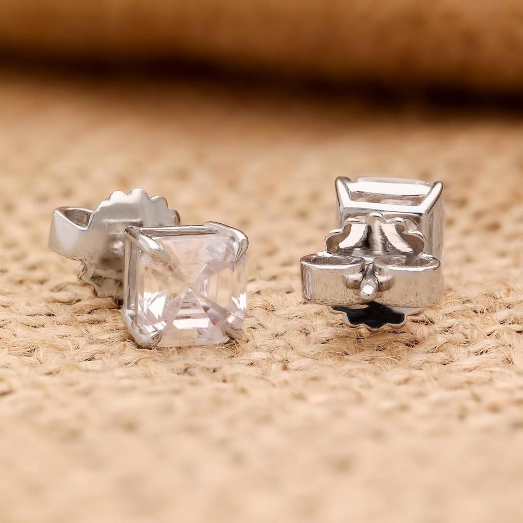 925 Silver Square Cz Stud Earrings | Minimalist Sparkle Gift For Mother Or Grandmother : SE_000720
