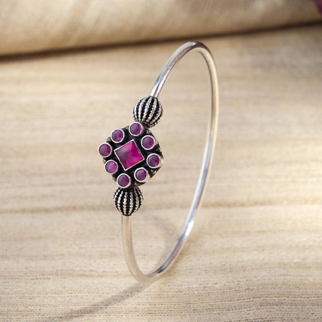 Kushal'S Fashion Jewellery Silver-Plated Stone-Studded Kada Bracelet-158240 : 435878