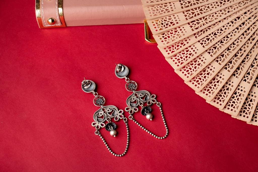 Mizoya Intricate Dual Peacock Statement Earring : SE30020