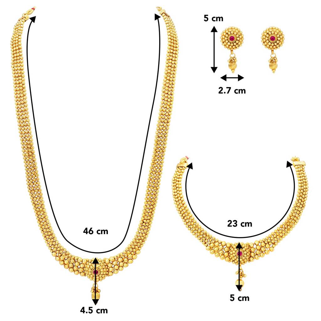 Traditional Gold Plated Maharani Haar Necklace With Earrings South Style Indian Bridal Jewellery Set Gift For W : PF04BR3398RP