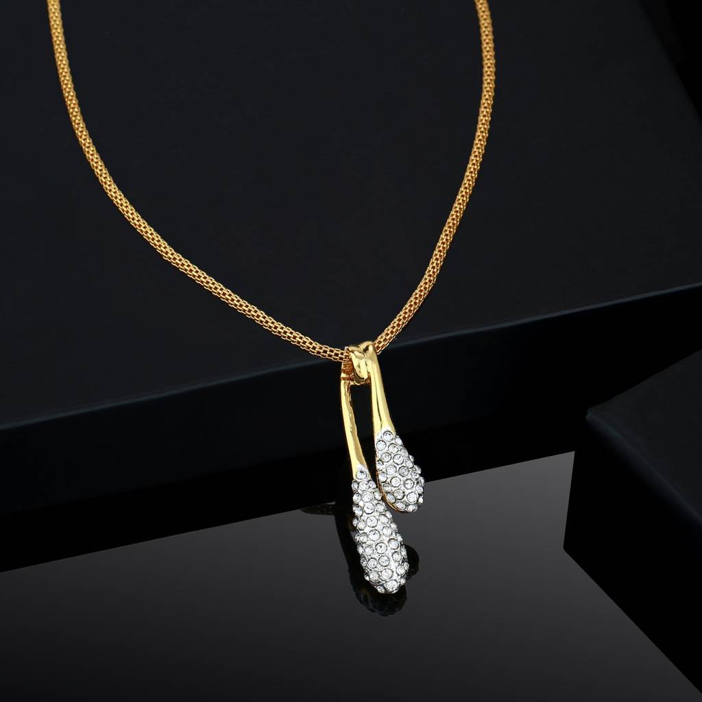 Estele Gold & Rhodium Plated Diamante Twin Droplet Pendant With Austrian Crystals For Women : 317PENDANT