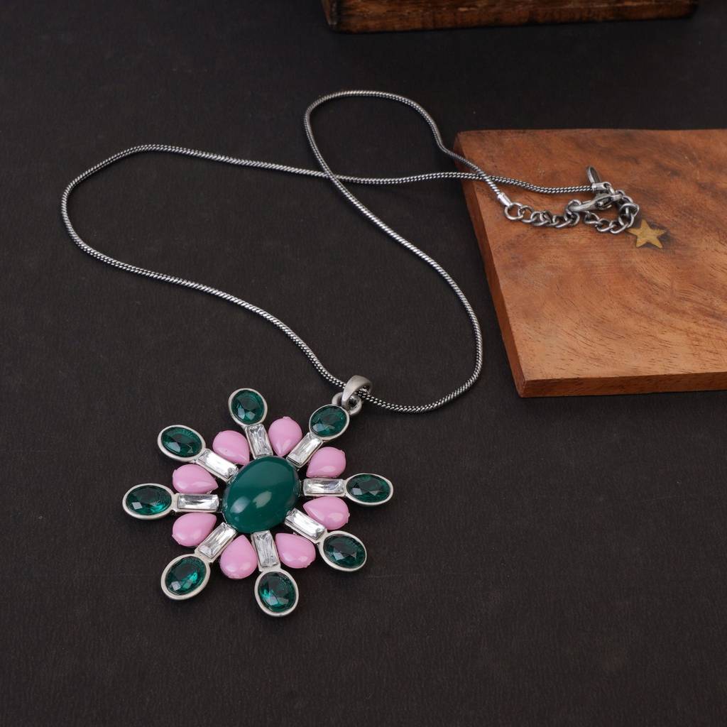 Estele Rhodium Plated Flower Shaped Pendant With Crystals For Women : 882-IGPENDANT