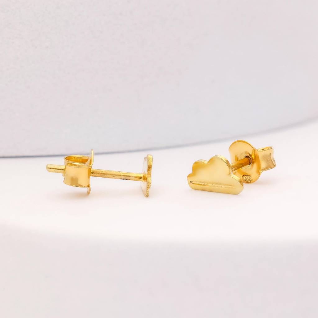 925 Silver Cloud Stud Earrings | Cute Gold Finish Minimalist Earrings For Girls : SE_000659