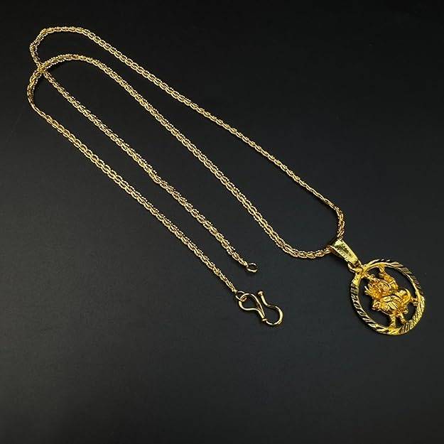 Fashion Jewelry Goddess Durga Maa Pendant For Men: Gold Plated Circle Shape "Spiritual Durga Maata" Penda : OSAK010-IGPENDANT