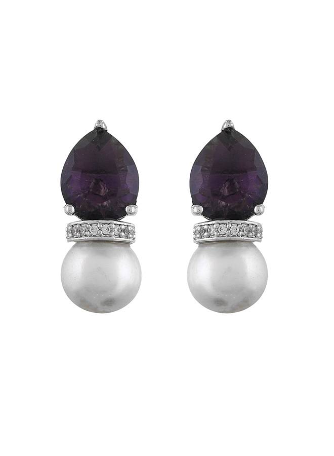 Sparkling Elegance Regal Purple Gemstone Brass Earrings : 8905124529272