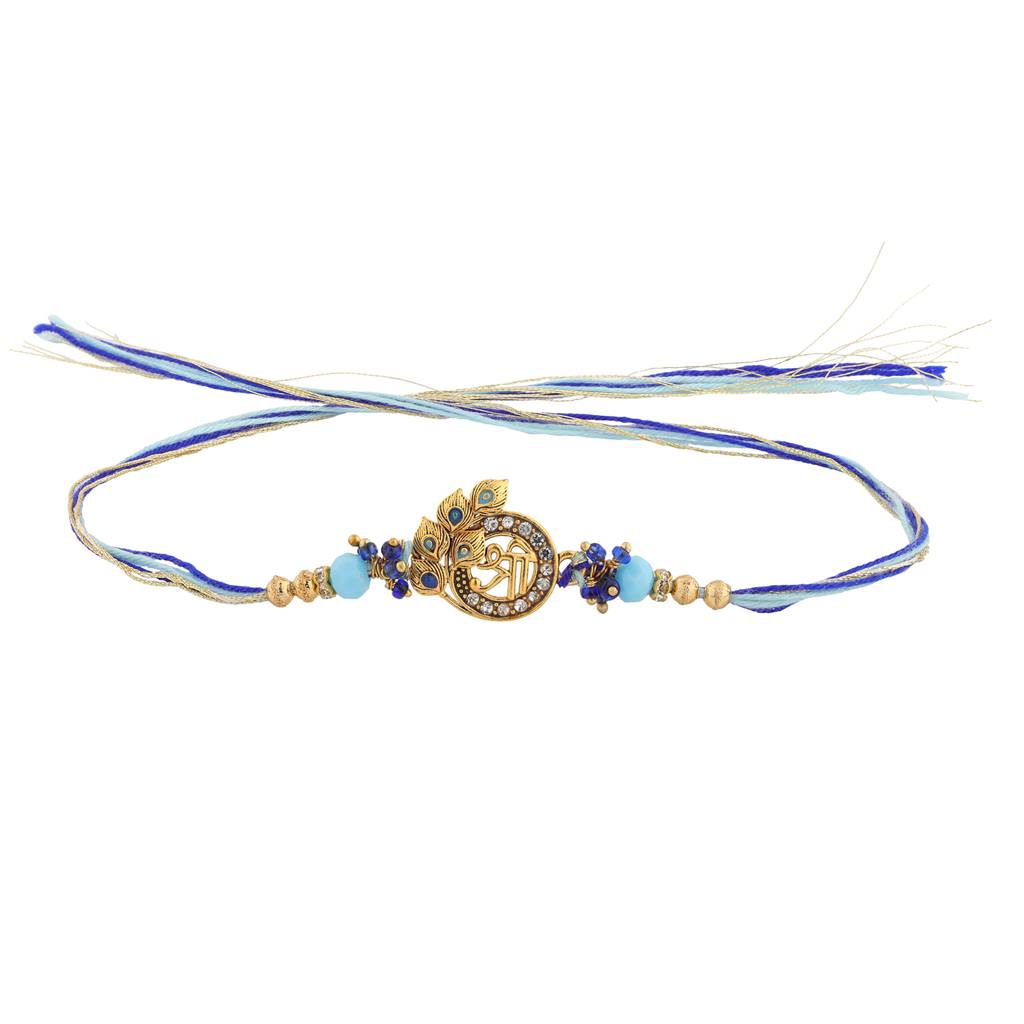 Designer Shree Krishna Stone Thread Rakhi For Brother : 8905124560336