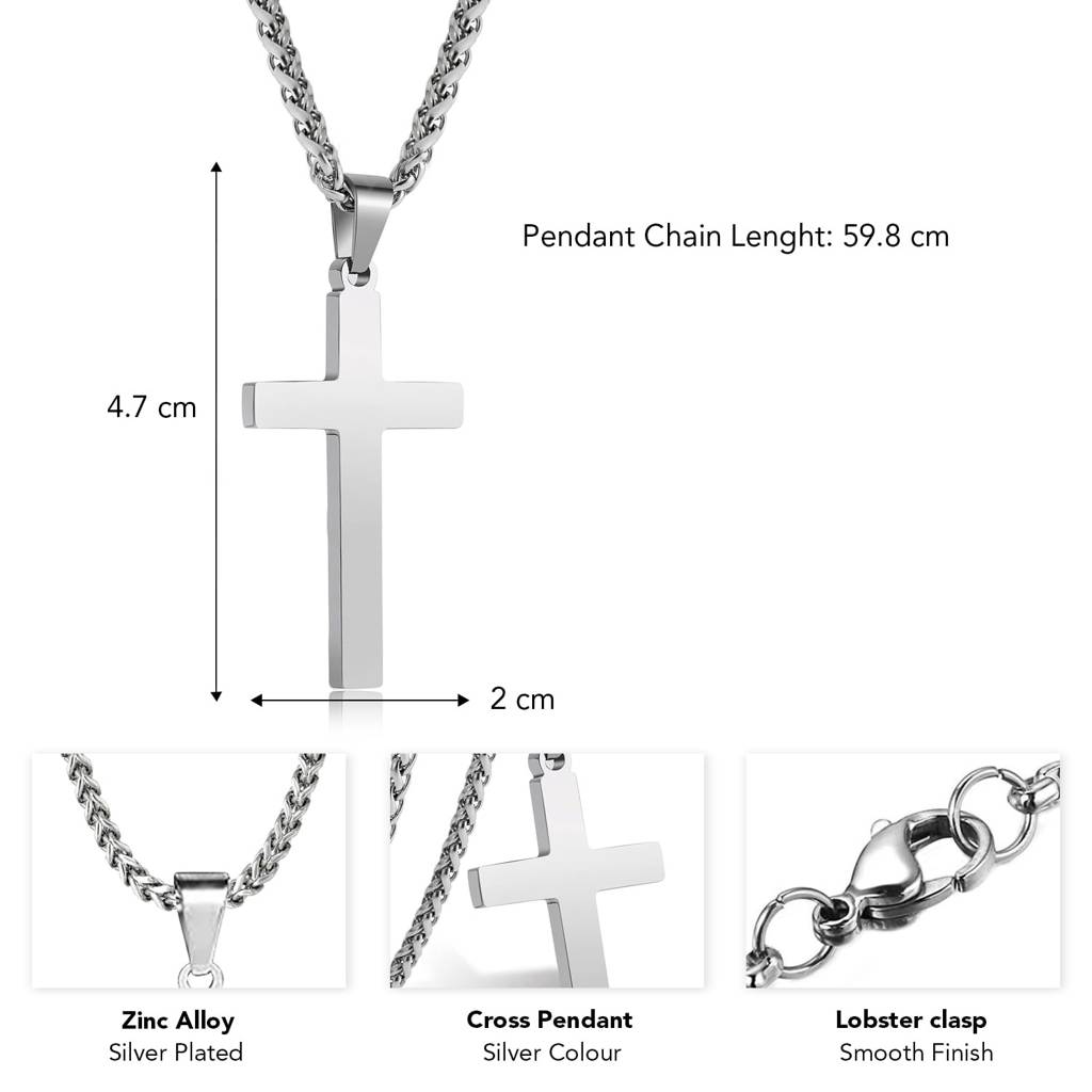 Silver Plated Fancy Cross Pendant With Wheat Chain Fashion Jewellery Gift For Men & Boys : PX5CH92