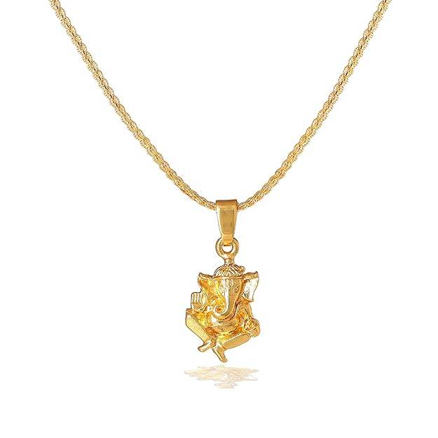 Fashion Jewelry Ganesha Pendant For Men: Gold Plated Divine "Vighnaharta Lord Ganesha" Ganapathi Pendant  : OSAK012-IGPENDANT