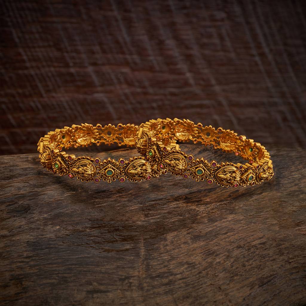 Kushal'S Fashion Jewellery Ruby-Green Gold-Plated Festive Antique Bangle-172660 : 413074