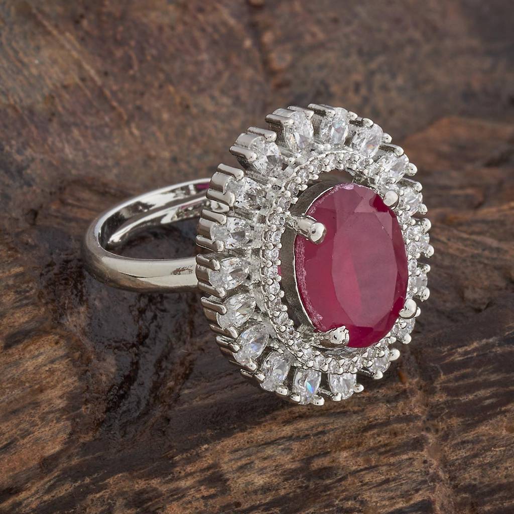 Kushal'S Fashion Jewellery Rhodium-Plated Ruby & Zircon Studded Party Finger Ring-180305 : 431004