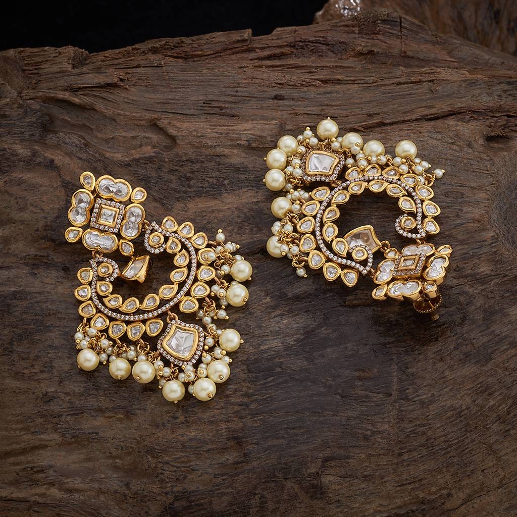 Kushal'S Fashion Jewellery White Victorian-Plated Kundan Chandbali  Earrings-413477 Copper White