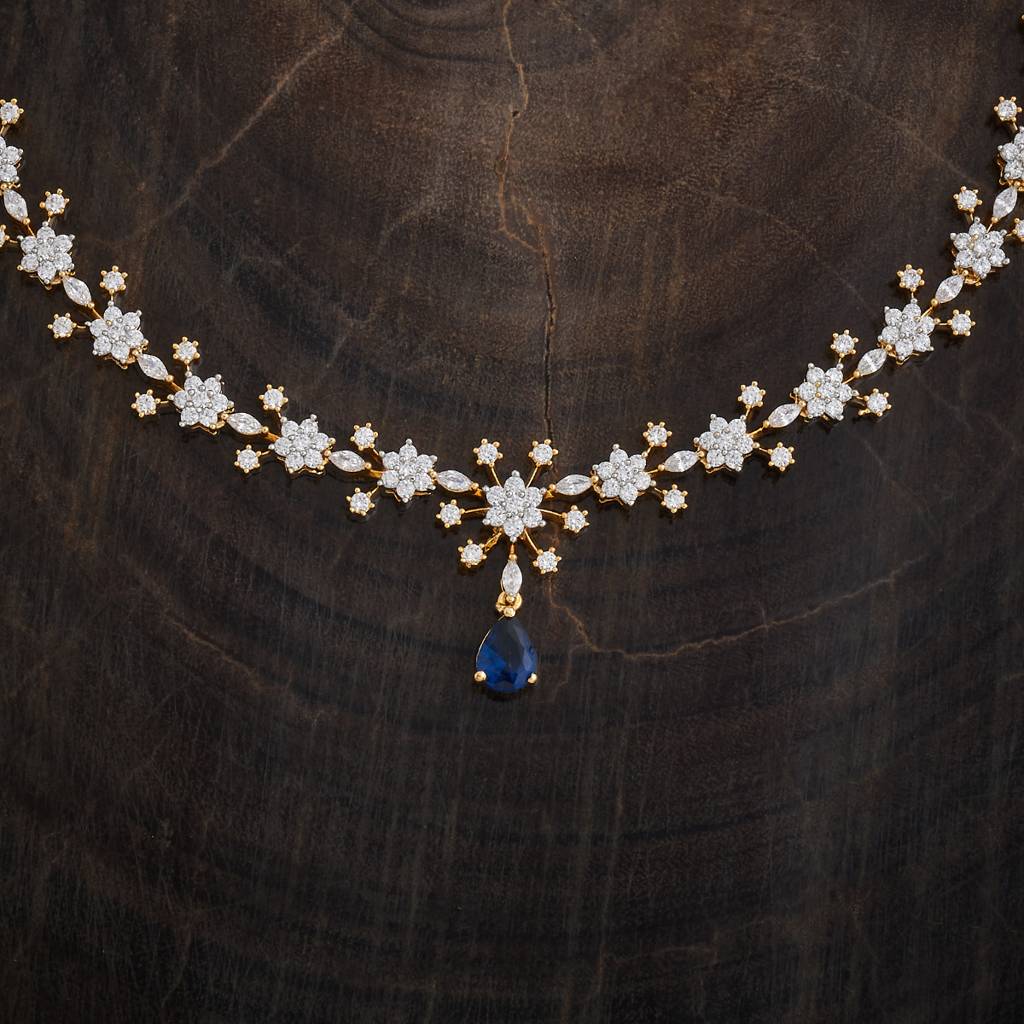 Kushal'S Fashion Jewellery Sapphire Gold-Plated Party Trendy Zircon Necklace And Earring Set  -181017 : 432904