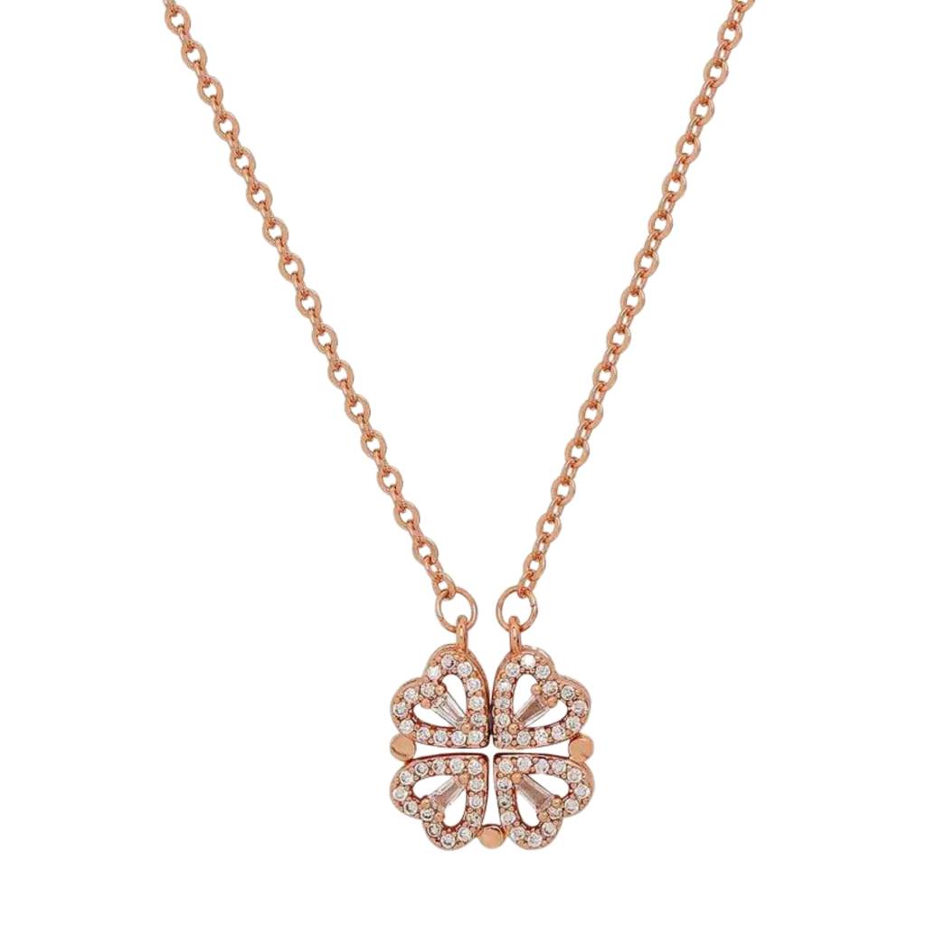 Hyacinth 4-Pcs Zircon Heart Magnetic Clover Necklace - Rose Gold : NS10186