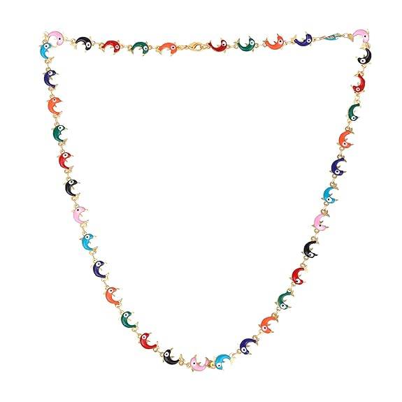 Fashion Jewelry Colorful Dolphin Design Necklace For Women: Gold Plated Dolphin-Themed Enamel Necklace: C : OSAK005-IGMCCHAIN