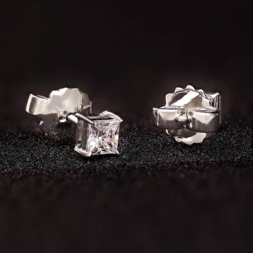 925 Silver Princess Cut Cz Stud Earrings | Square Sparkle Minimalist Jewelry Gift : SE_000742