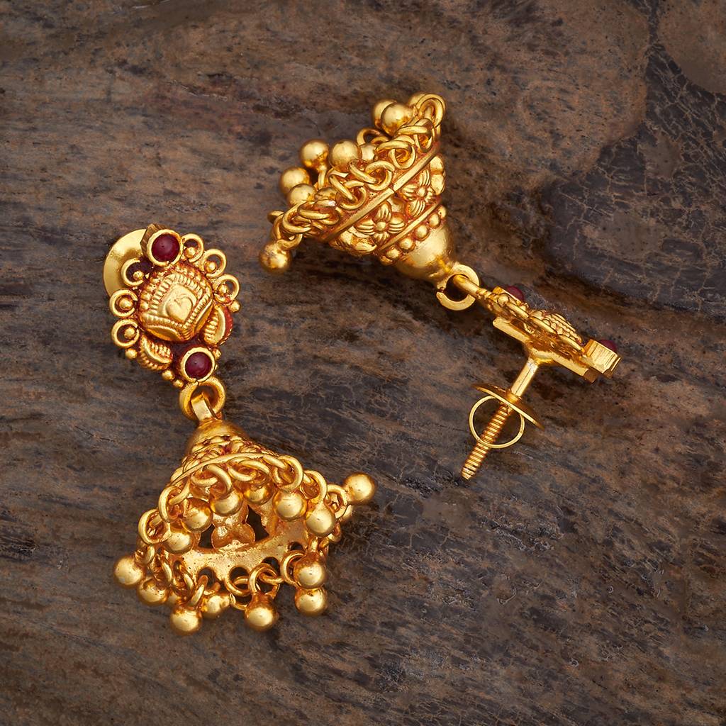Kushal'S Fashion Jewellery Ruby Gold-Plated Ethnic 92.5 Pure Silver Temple Jhumkas-180390 : 431266
