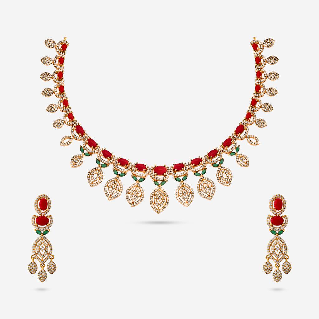 Kushal'S Fashion Jewellery Green Gold-Plated Party Trendy Zircon Necklace And Earring Set  -185538 : 442581