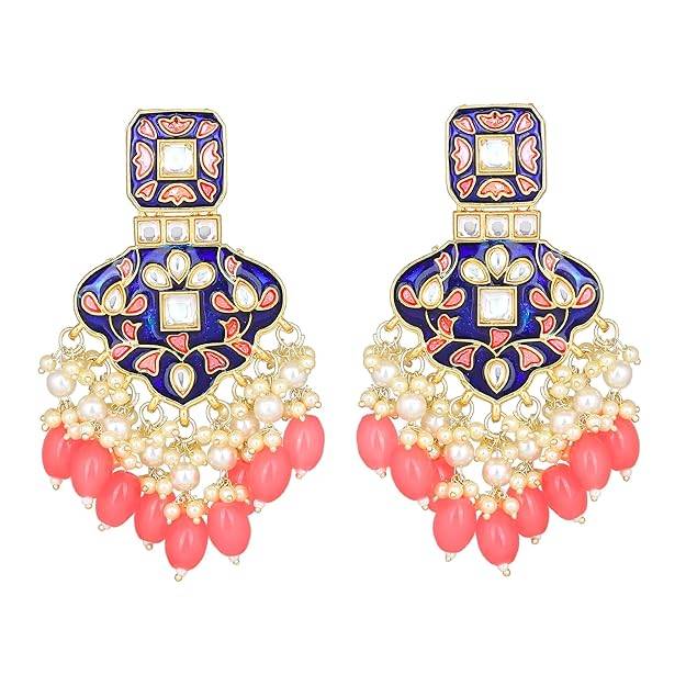 Estele Gold Plated Splendid Designer Gehena Earrings With Mint Pink Beads For Women : PJ-014-IGMPER