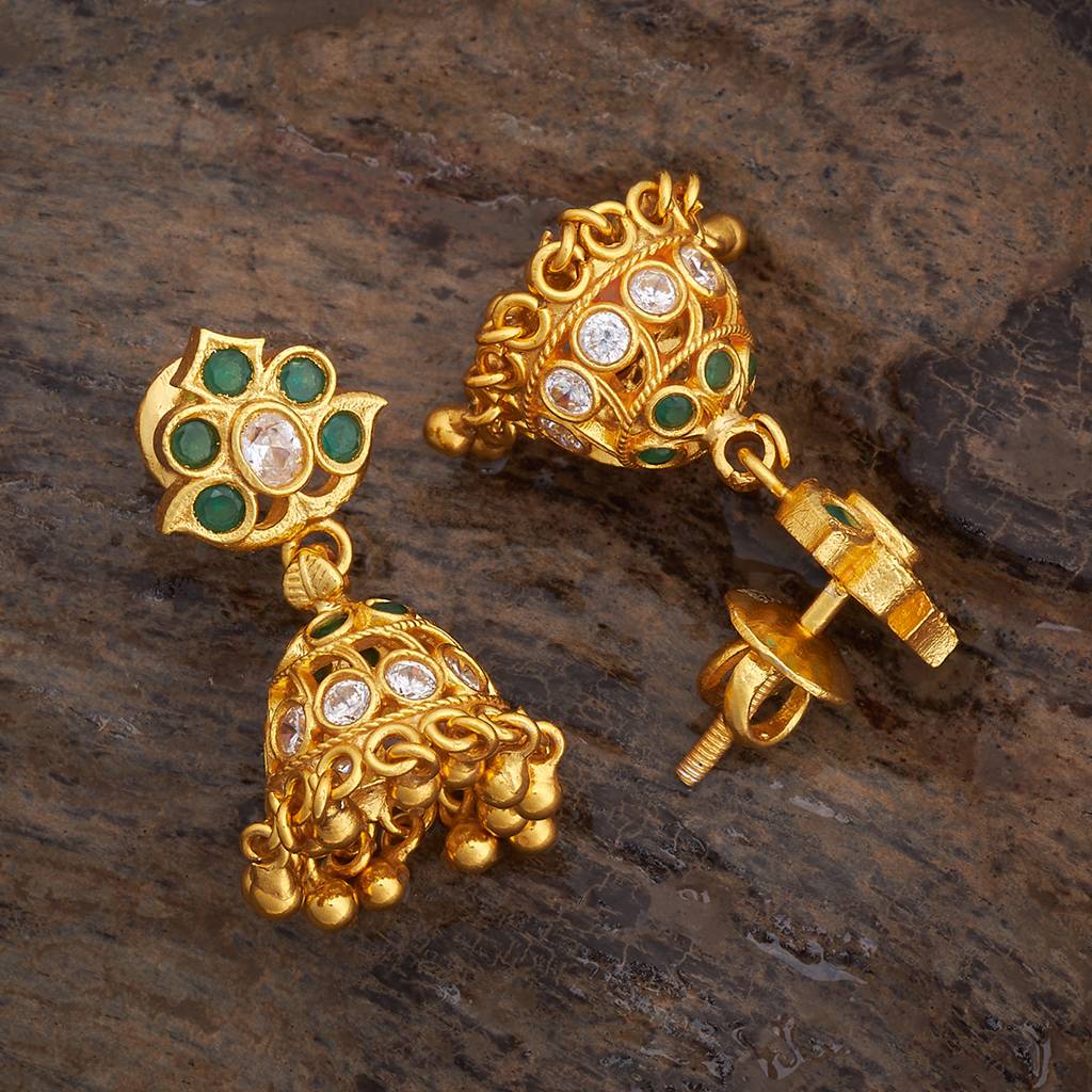 Kushal'S Fashion Jewellery Green Gold-Plated Ethnic 92.5 Pure Silver Temple Jhumkas-177406 : 425432