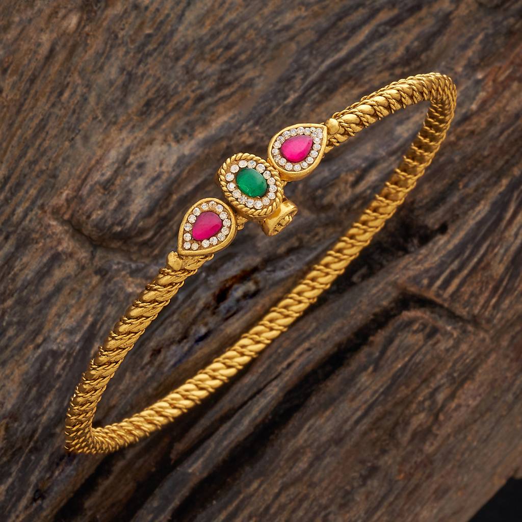 Kushal'S Fashion Jewellery Red & Green Stone-Studded Antique Gold-Plated Kada Bracelet : 433329