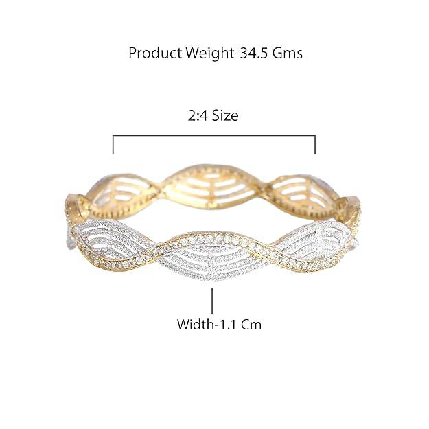 Gehena By Estele Fashion Jewelry Bangles For Women: Gold & Rhodium Plated Size Bangles With Shining Wh : OSAK004-2TNWE24BANGLE
