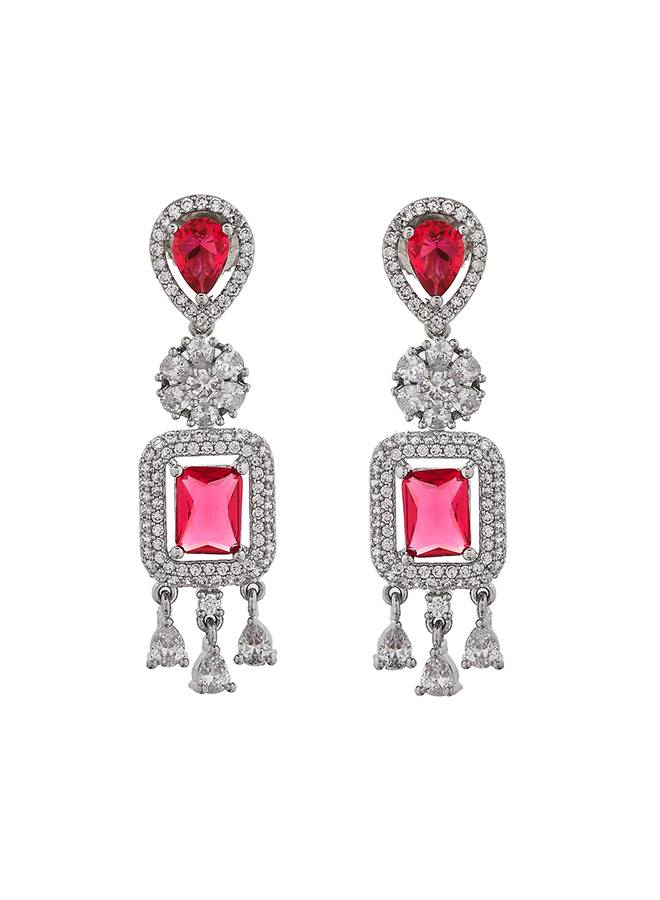 Sparkling Elegance Pink Square Cz Studded Earings : 8905124499551