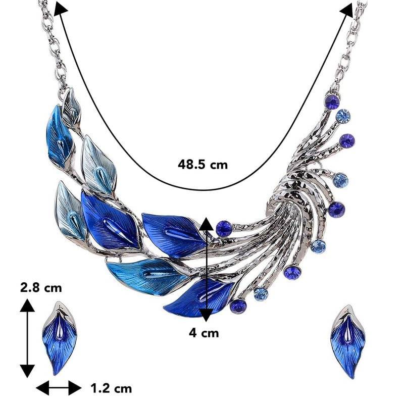 Splendid Statuesque Blue Colour Necklace Earring Set Gift For Women Girls : PX9N03