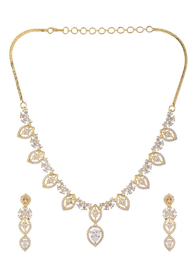 Sparkling Essential Glorious Gold American Diamond Necklace Set : 8905124527315