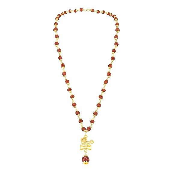 Mahadev Pendant With Trishul Damru Design | Spiritual Rudraksha Mala : OSAK057-IGBRNPENDANT