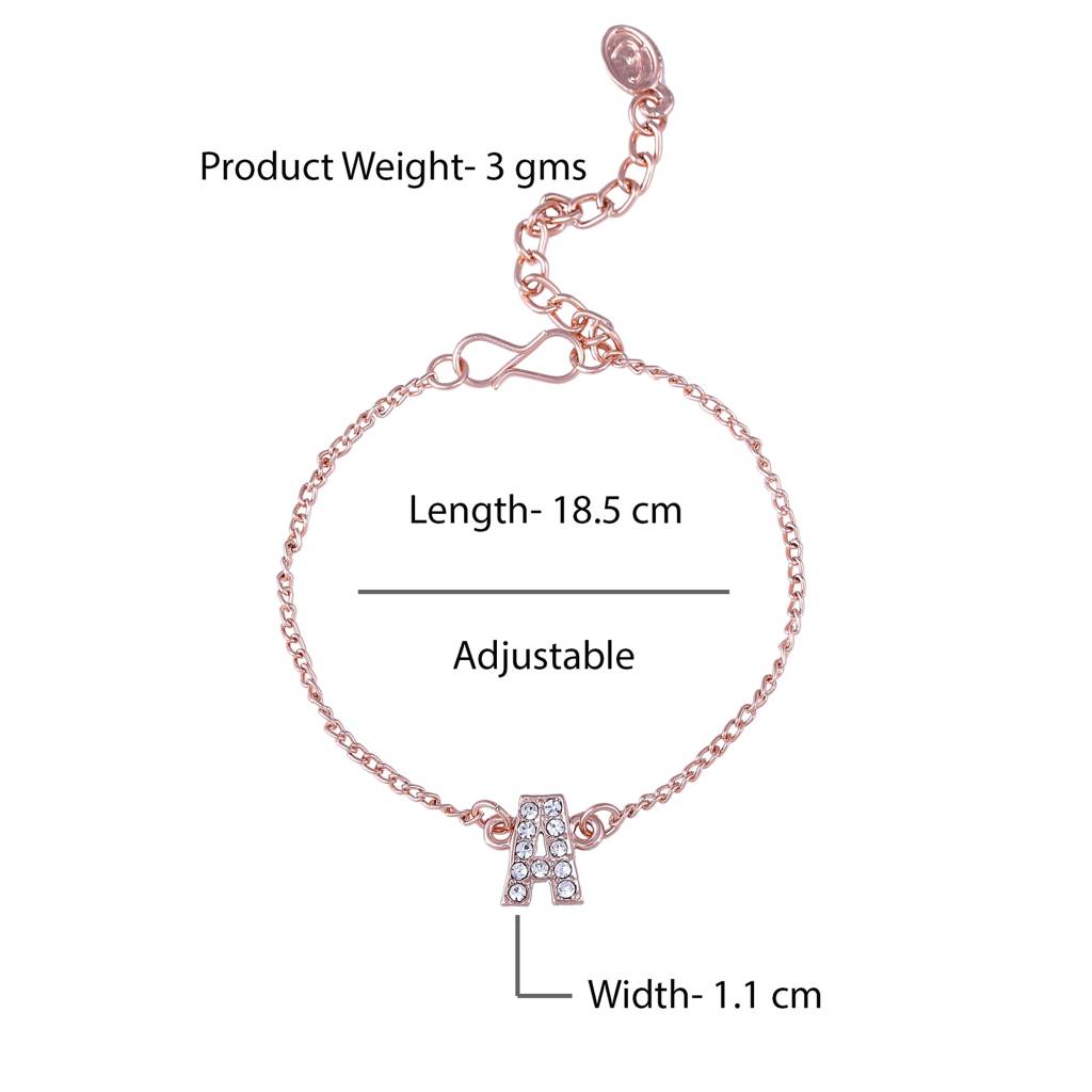 Estele Rosegold Plated Captivating Medium 'A' Letter Bracelet With Crystals For Women : 102178-RG-ABR